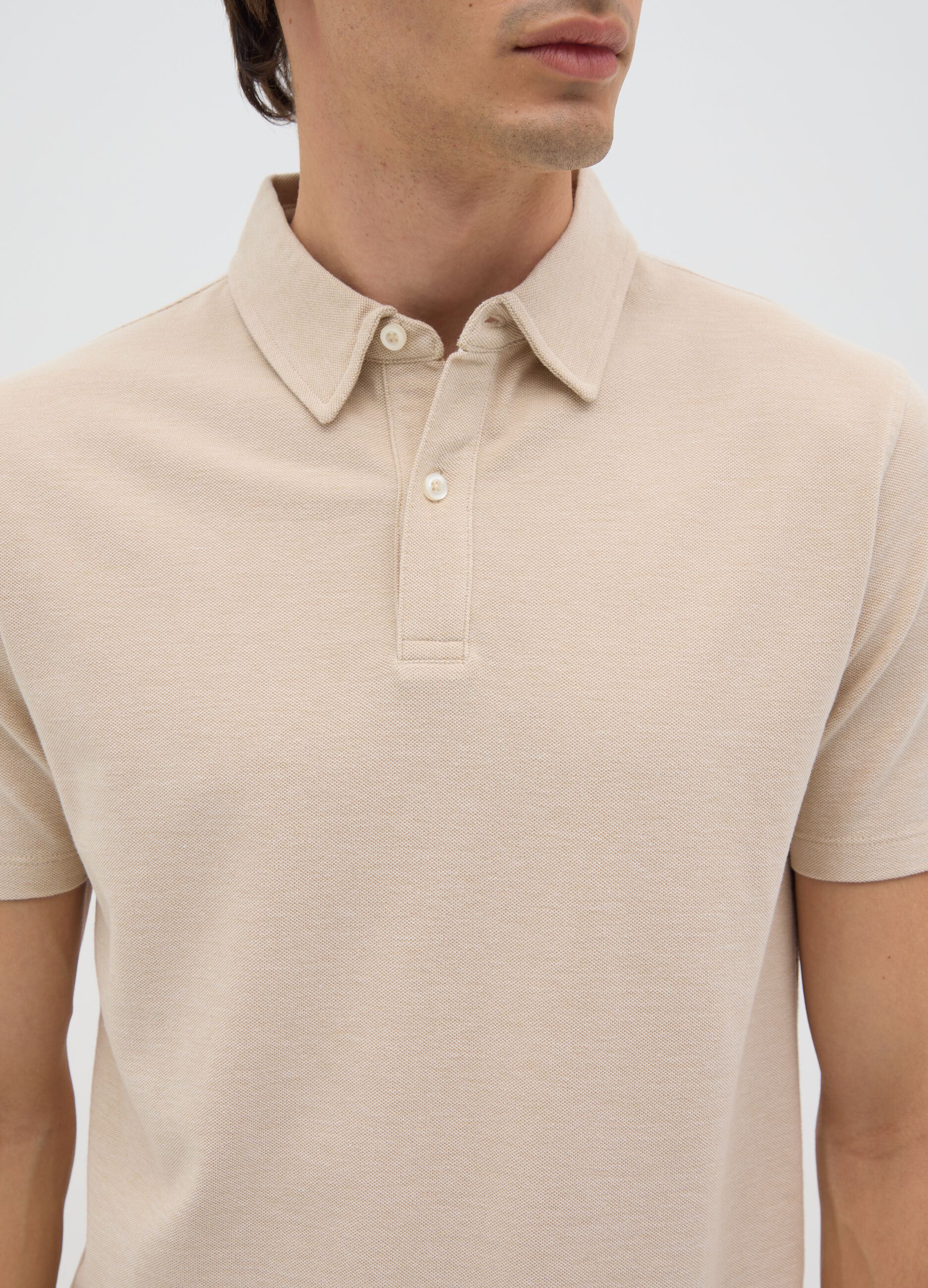 Men's beige regular fit polo shirt in pure cotton