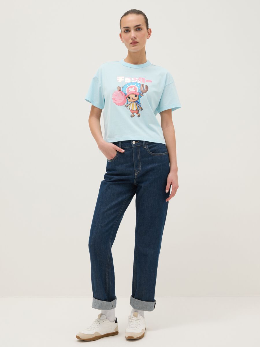 Sky Blue Pure Cotton Regular Fit T-shirt with One Piece Print_1