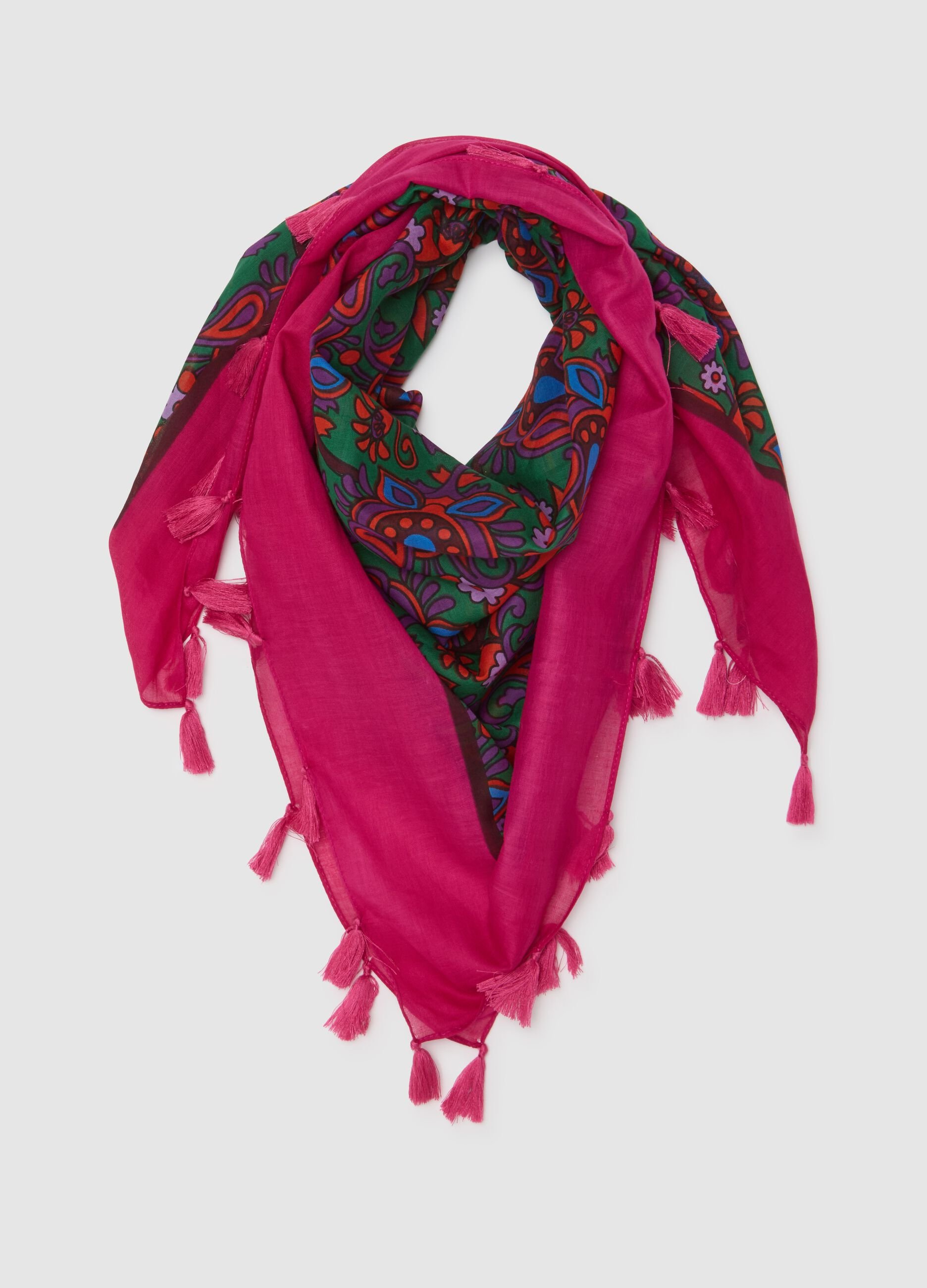 Multicoloured pure cotton scarf with fringes