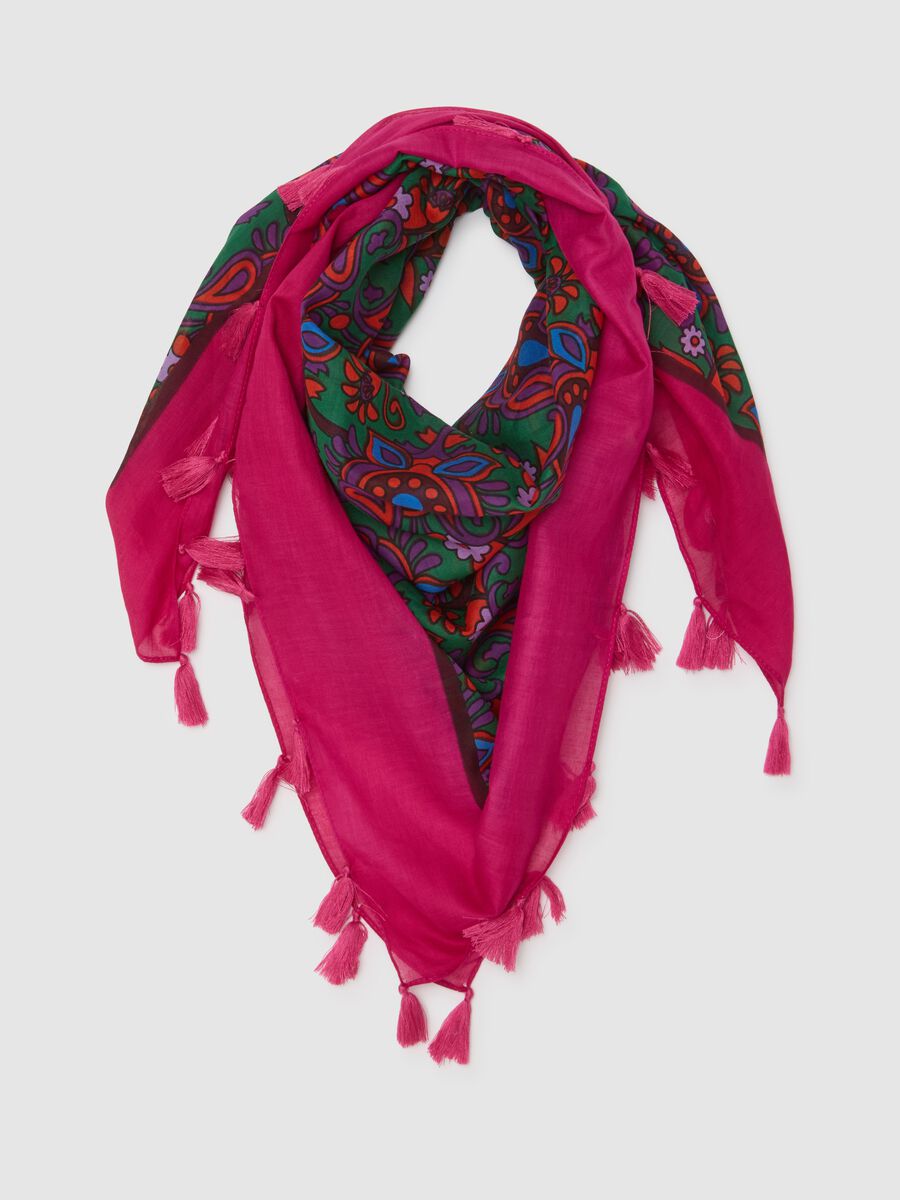 Multicoloured pure cotton scarf with fringes_0