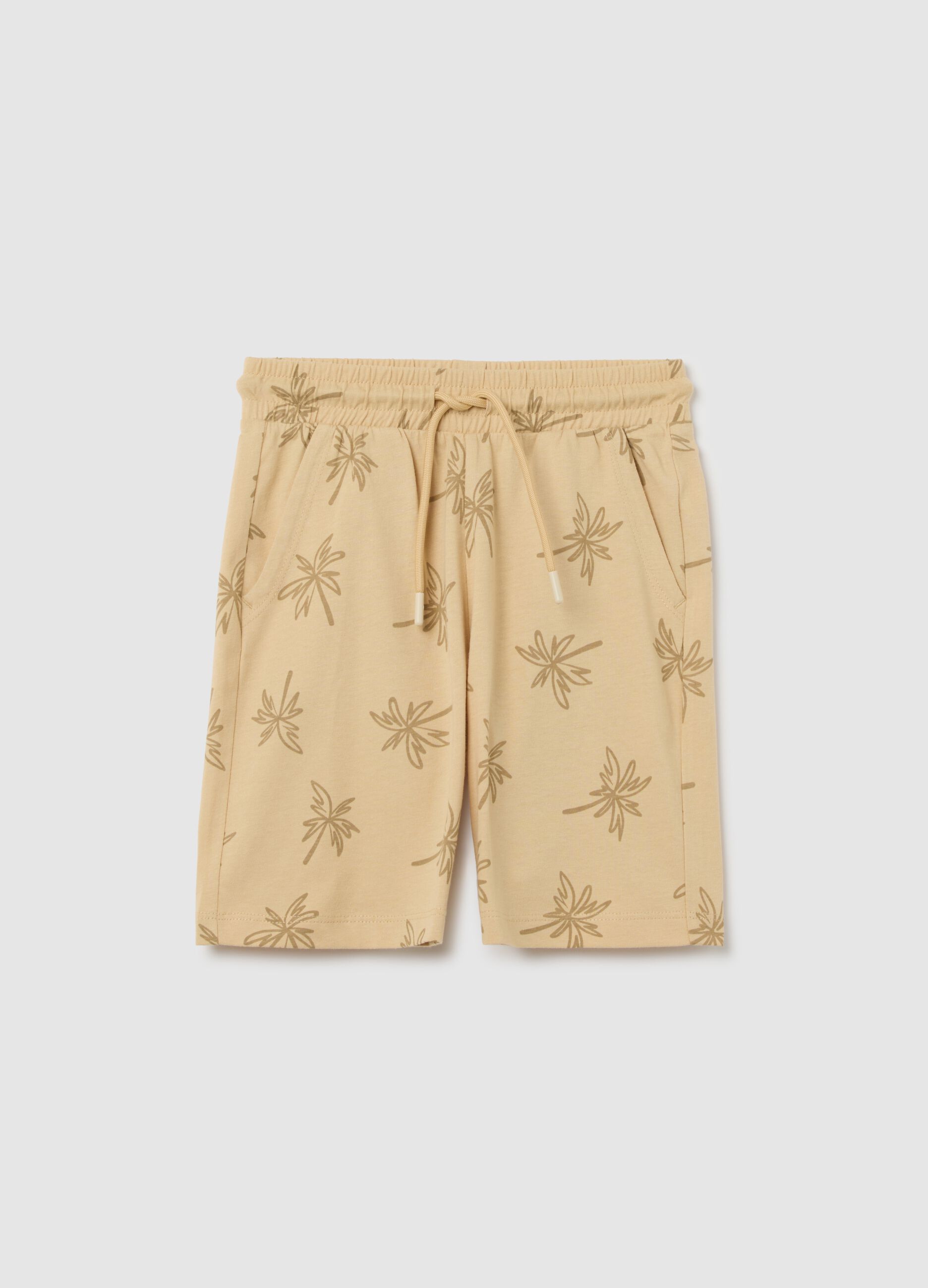 Children's beige pure cotton regular fit shorts