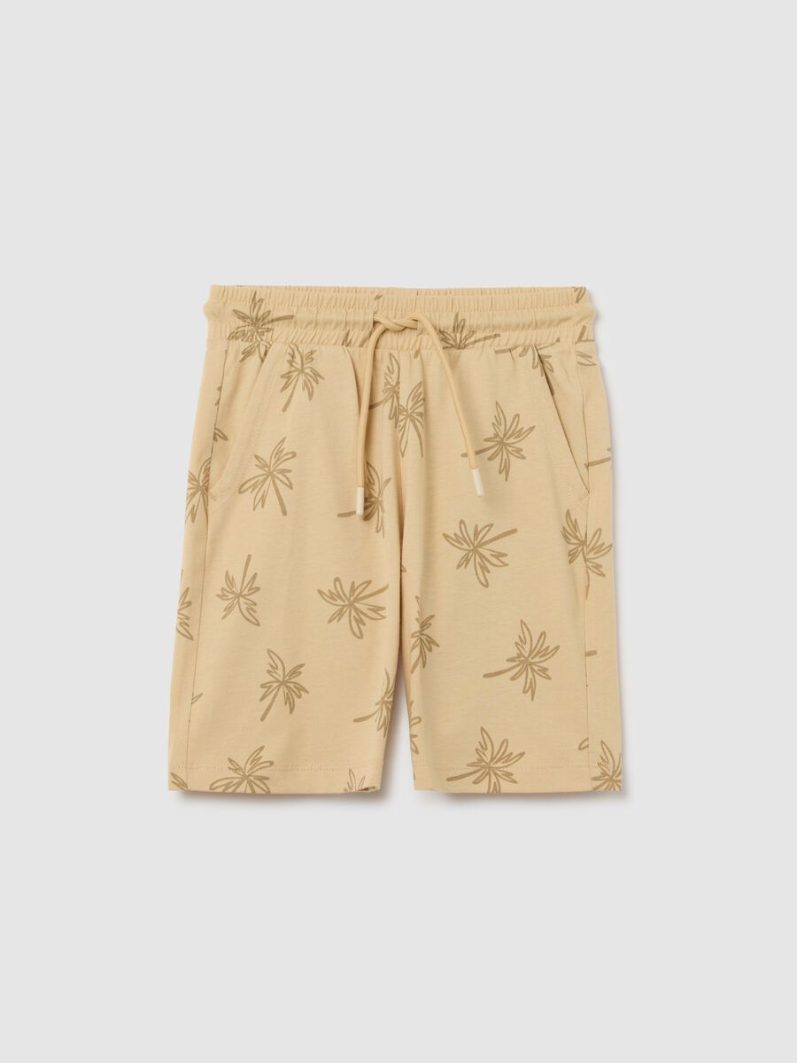 Children's beige pure cotton regular fit shorts_0