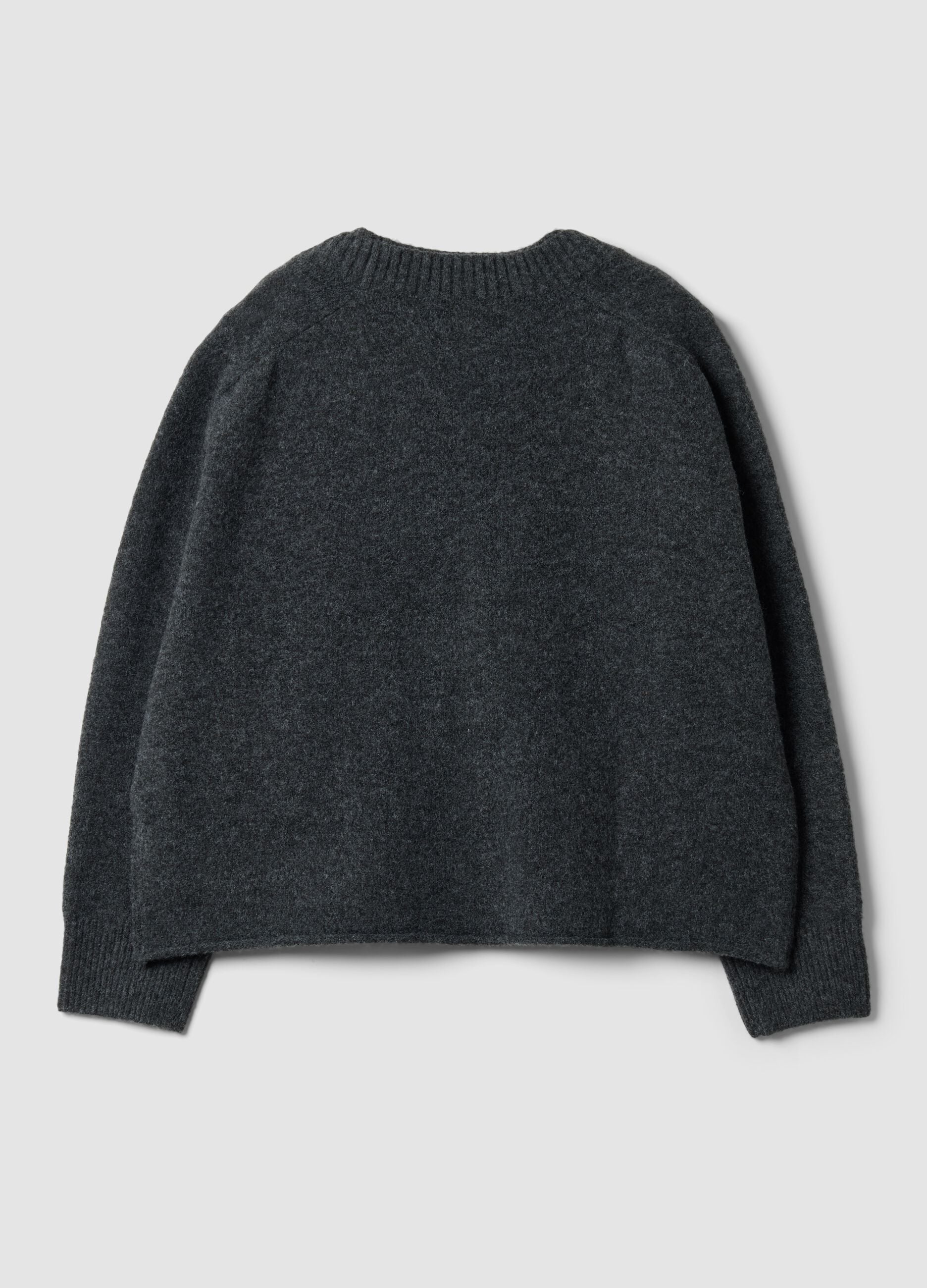 Cardigan grigio in lana elasticizzata con scollo profondo a V