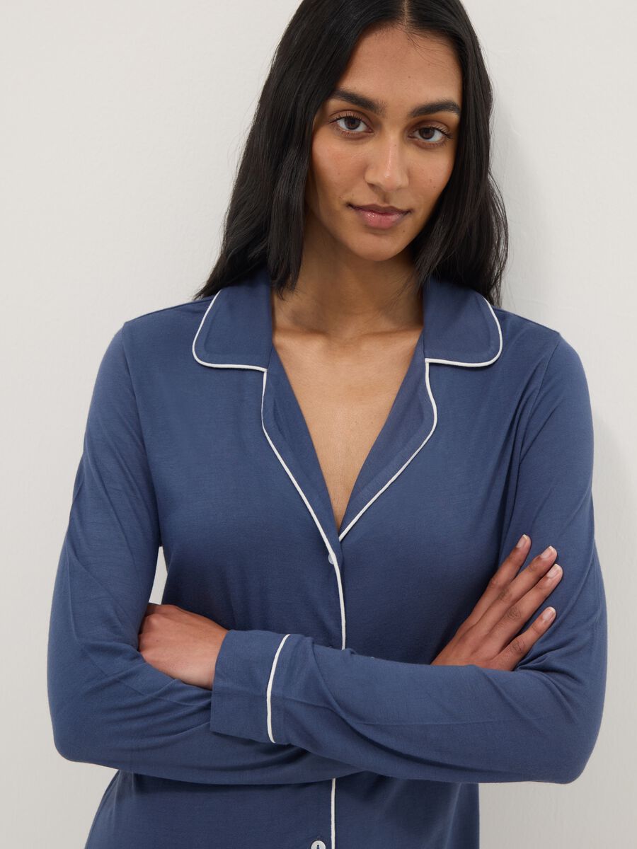 Pure blue viscose nightdress with buttons_3