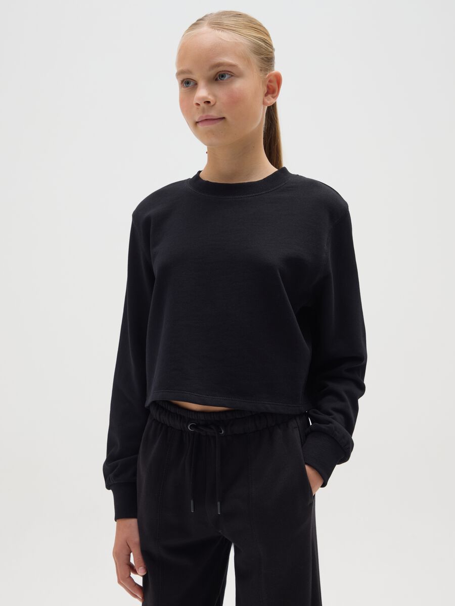Maglia cropped da ragazze in puro cotone nero regular fit_0