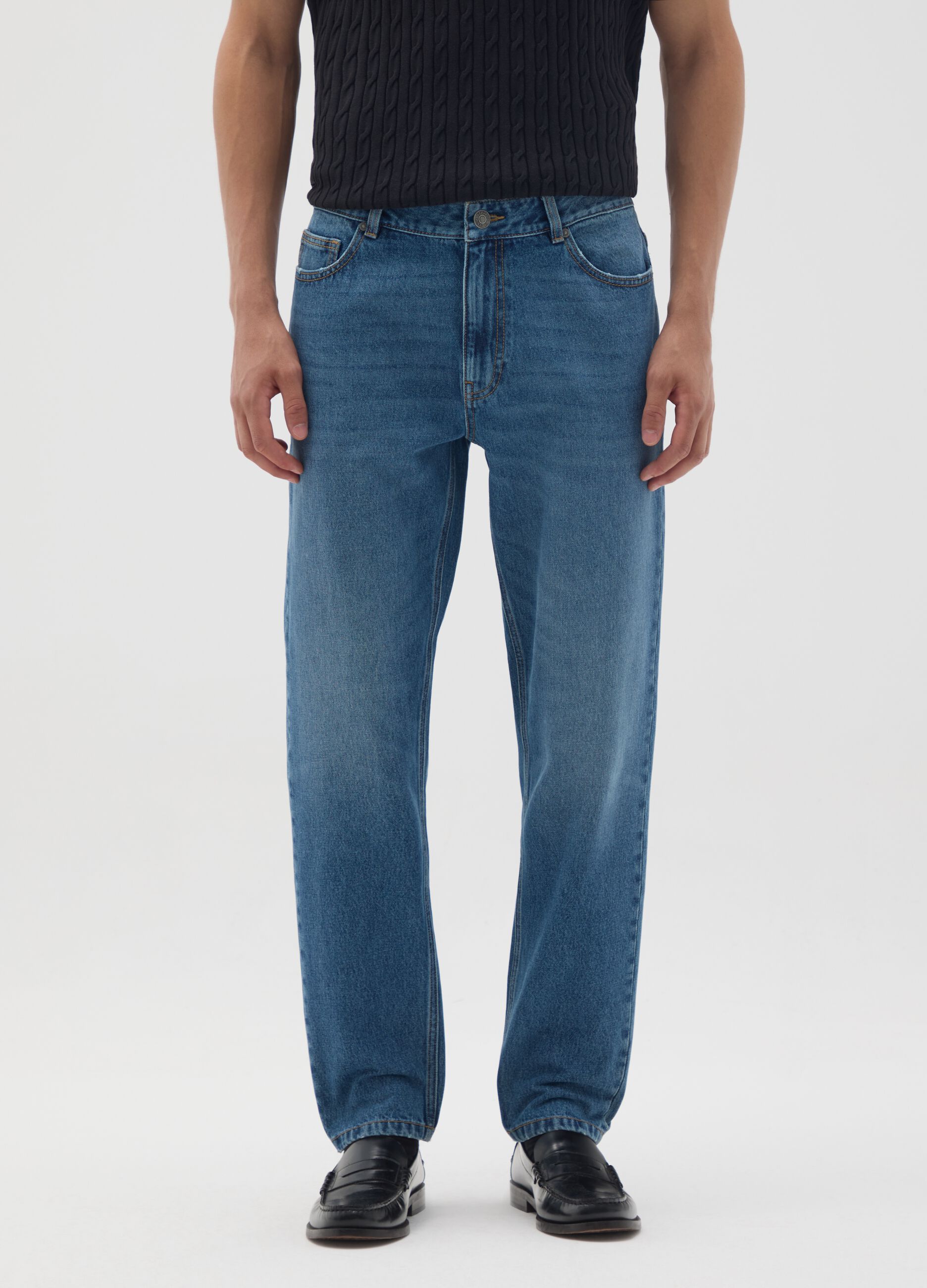 Relaxed fit pure blue cotton jeans