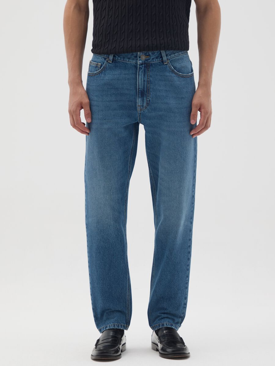 Relaxed fit pure blue cotton jeans_1