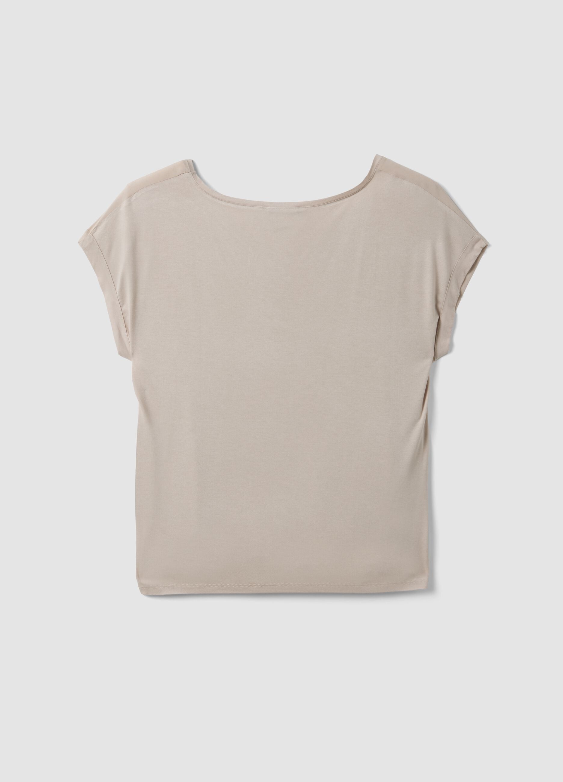 Beige pure viscose V-neck T-shirt, regular fit