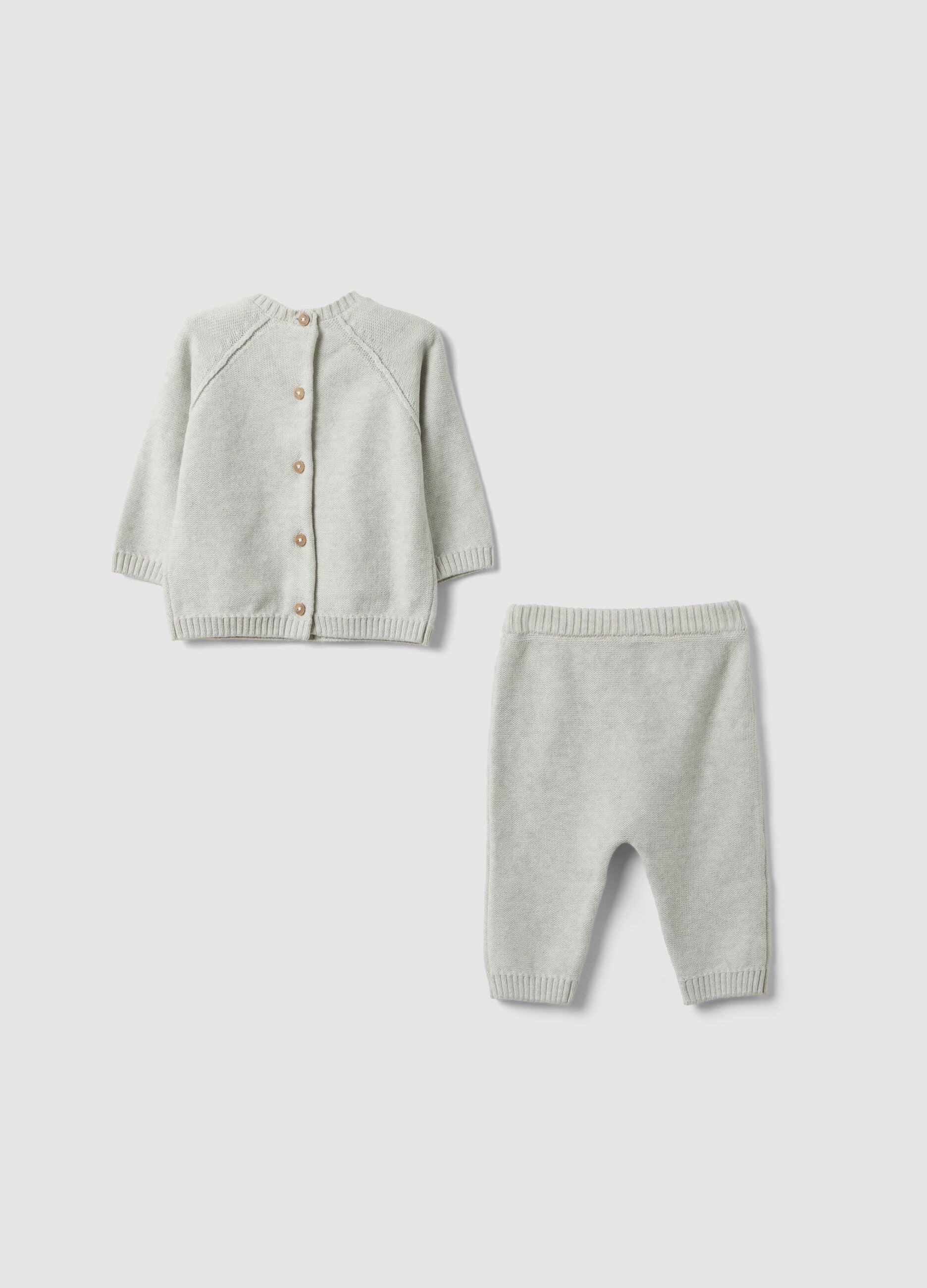 Grey organic cotton knitted set for babies