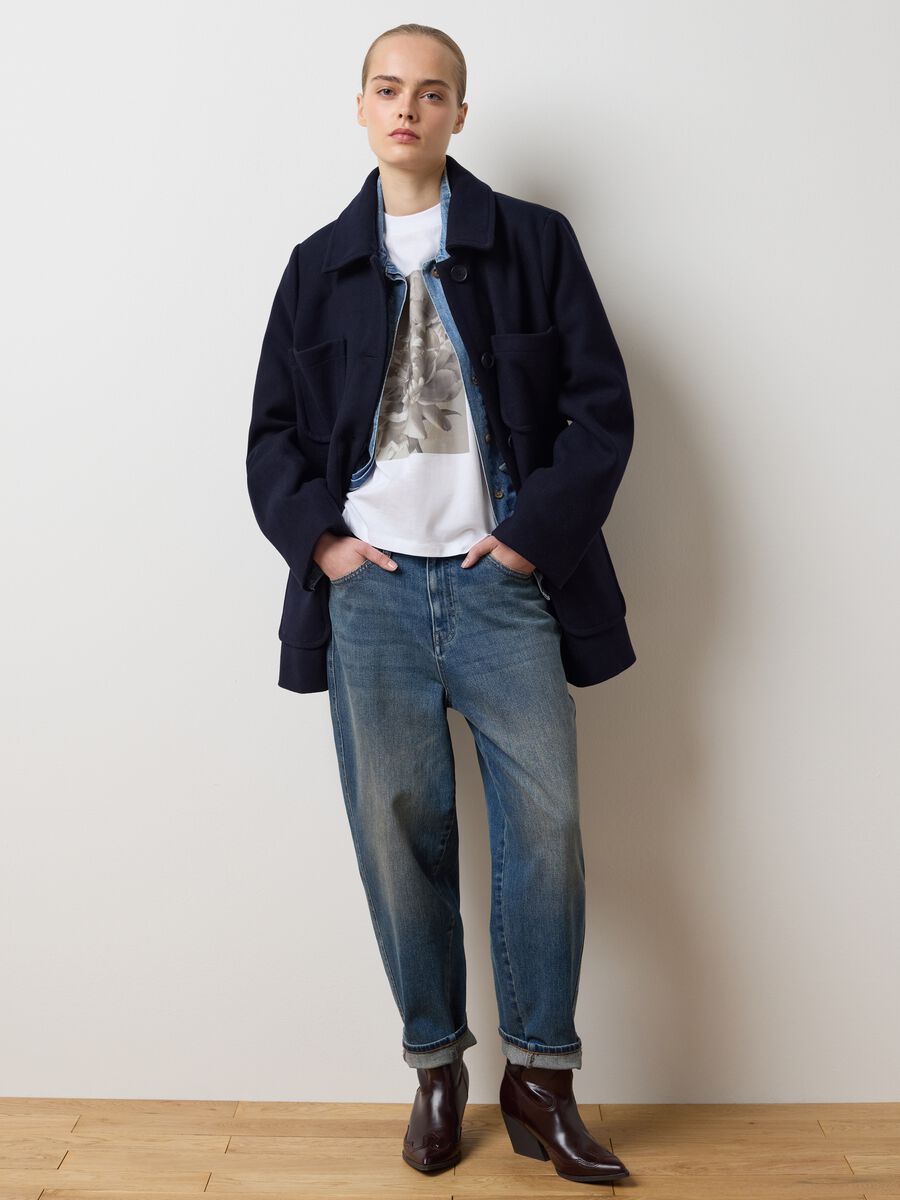 Cappotto in misto lana blu regular fit con bottoni e tasche_2