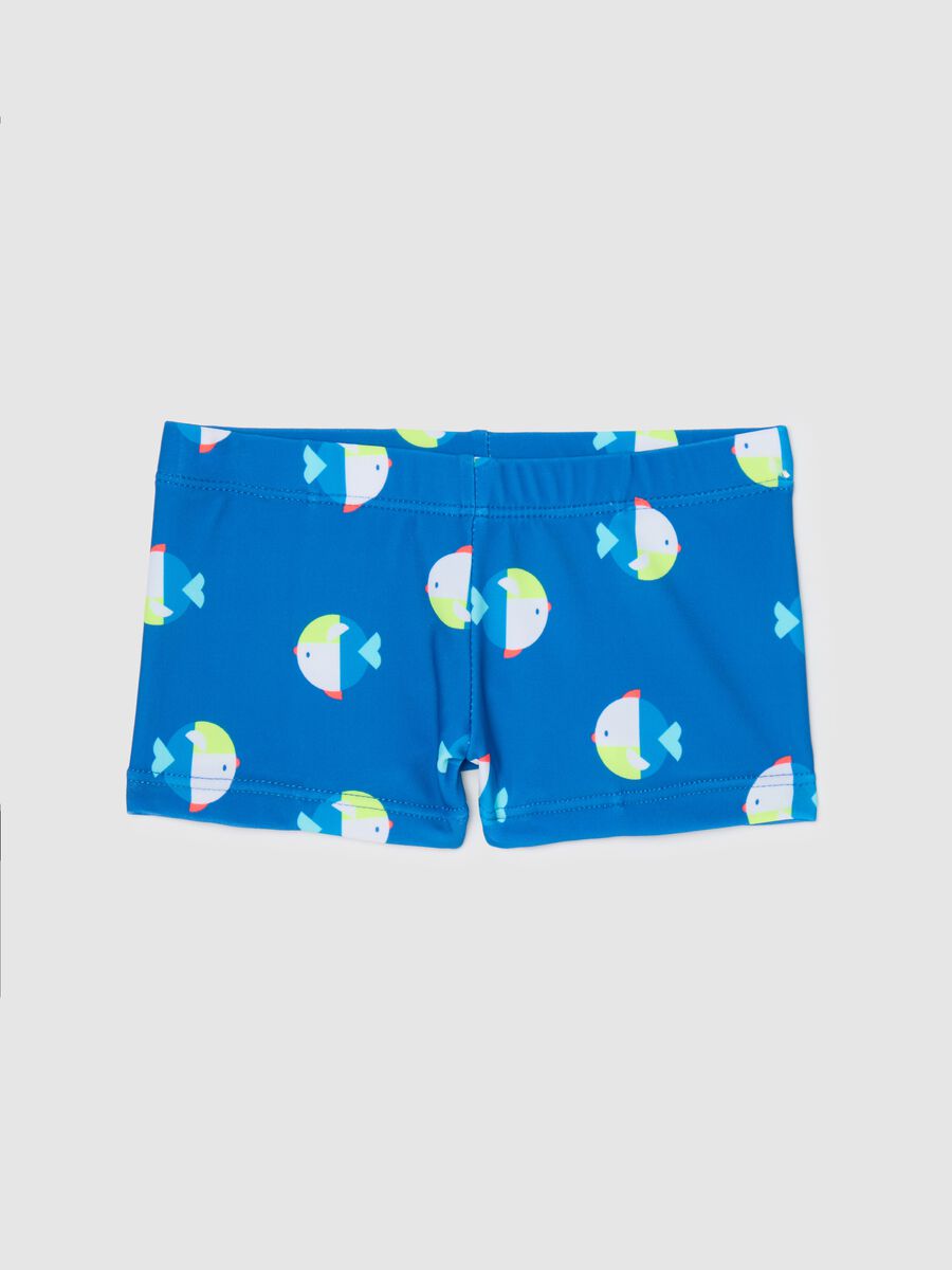 Boys’ costume in blue stretch fabric with fish pattern_0
