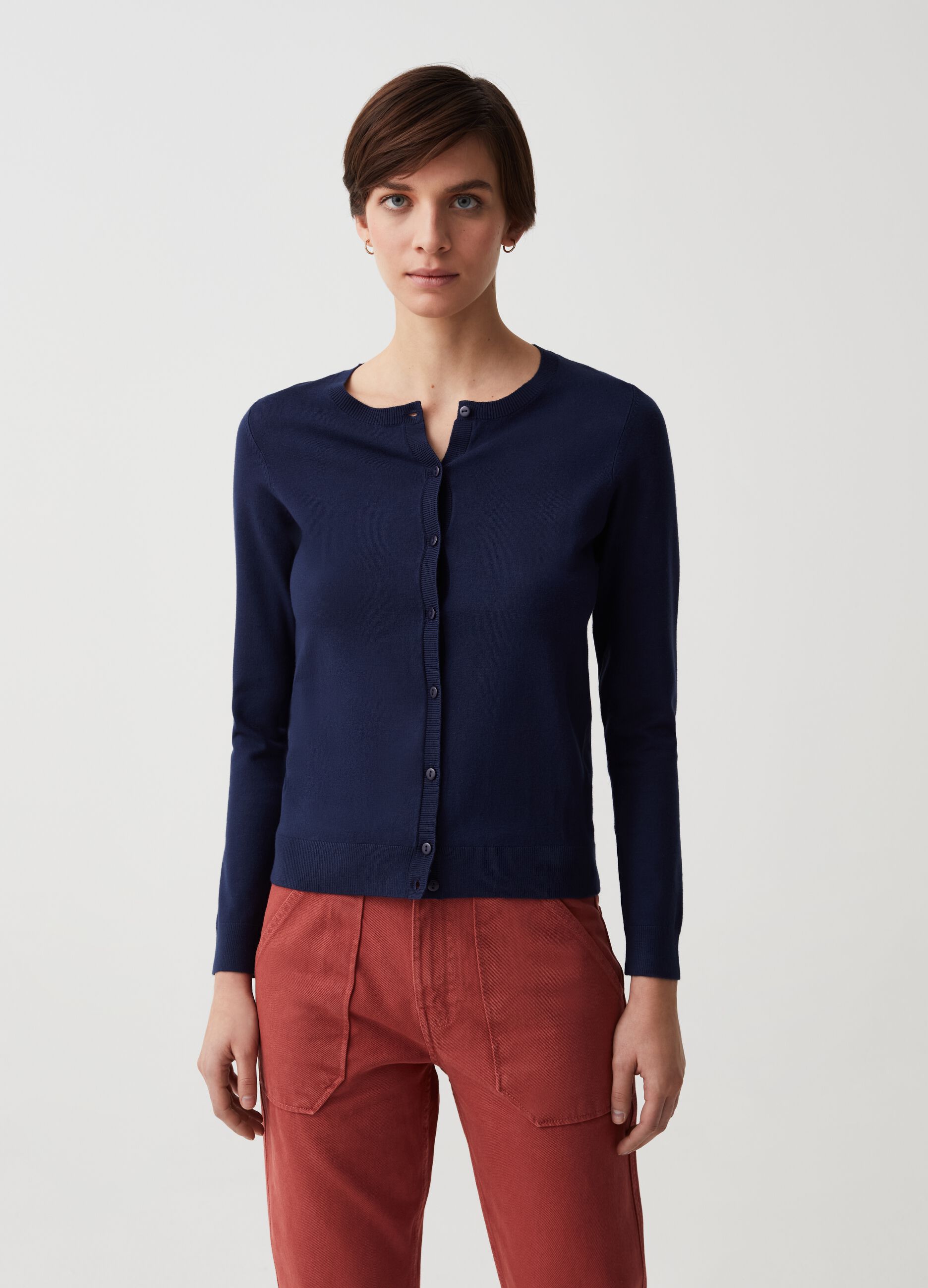 Cardigan with round neckline