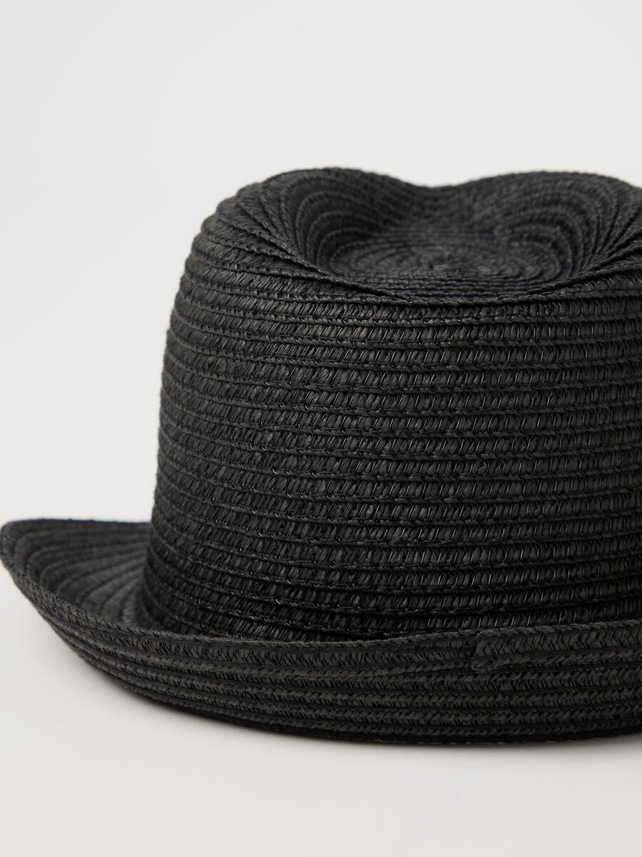Black fedora hat in straw_1