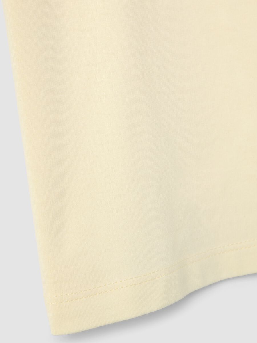 Girls&rsquo; yellow pure organic cotton T-shirt with print and glitter_3