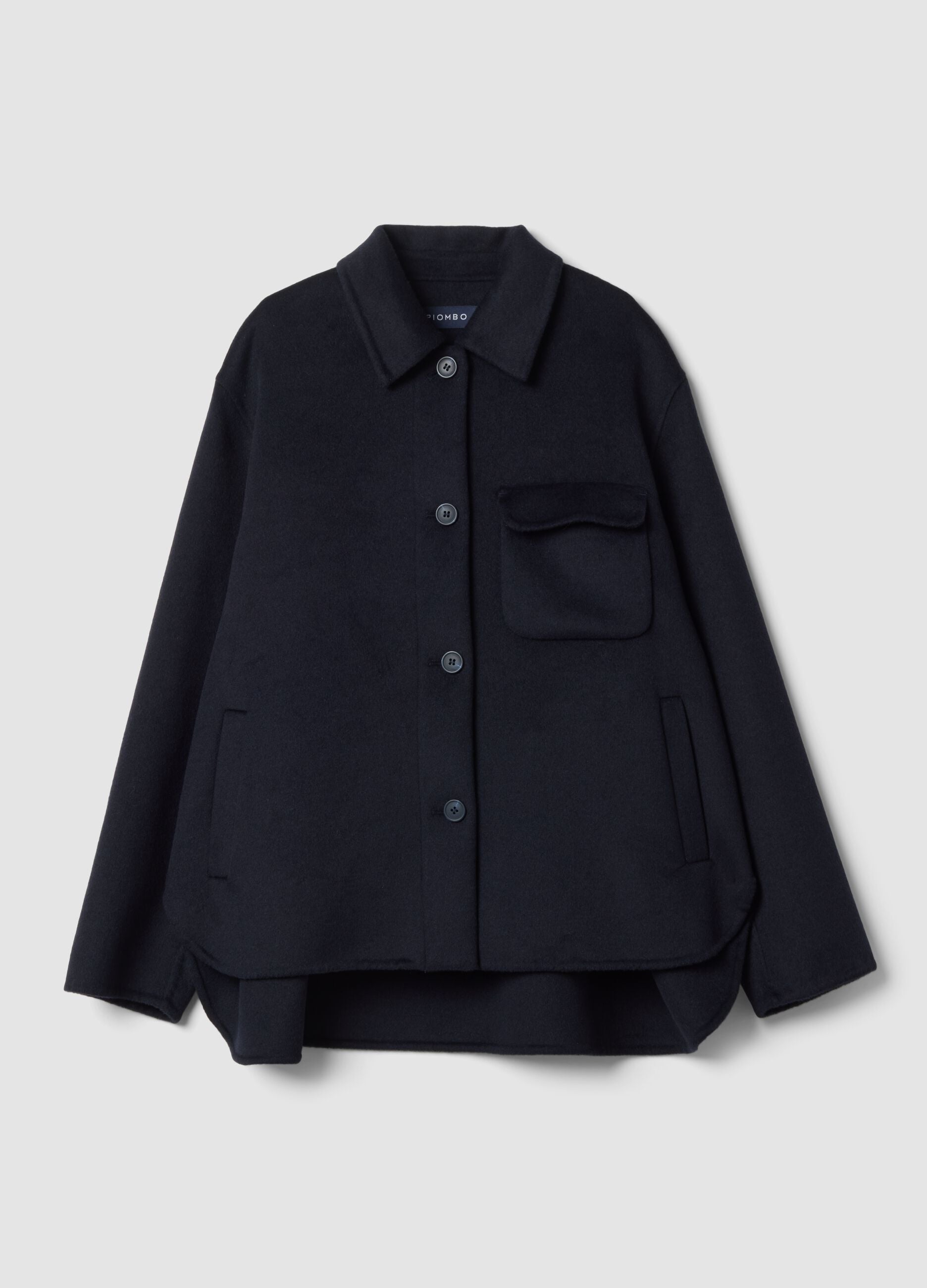 Blue wool-viscose blend over-fit coat with buttons