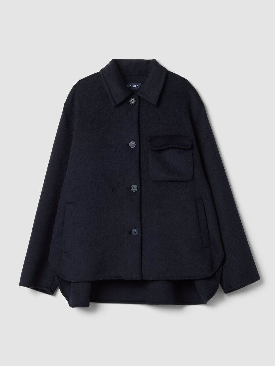 Cappotto blu in misto lana e viscosa con bottoni over fit_0