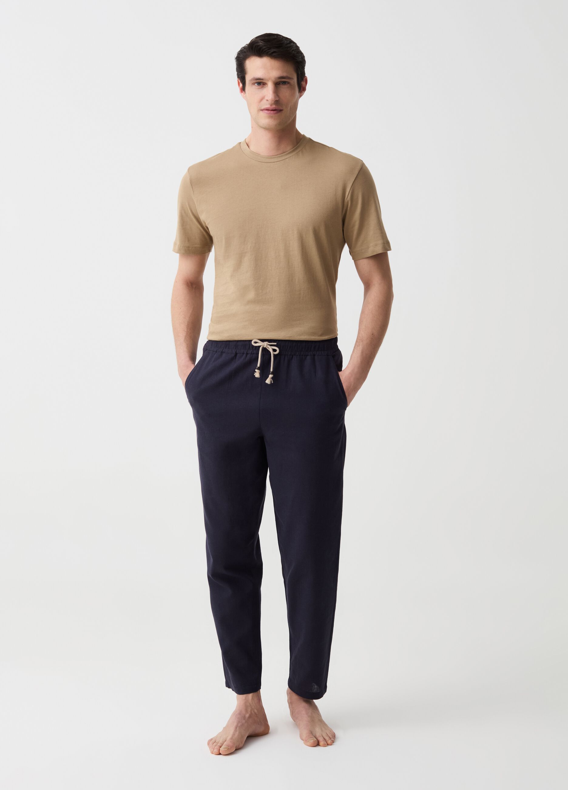 Ovs Pantalone pigiama lungo in lino e cotone