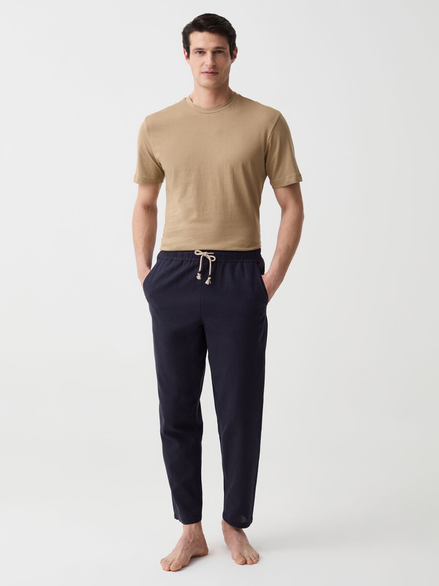 Pantalone pigiama lungo in lino e cotone_0