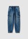 Jeans cargo in misto cotone blu da bambino regular fit con elastico_0
