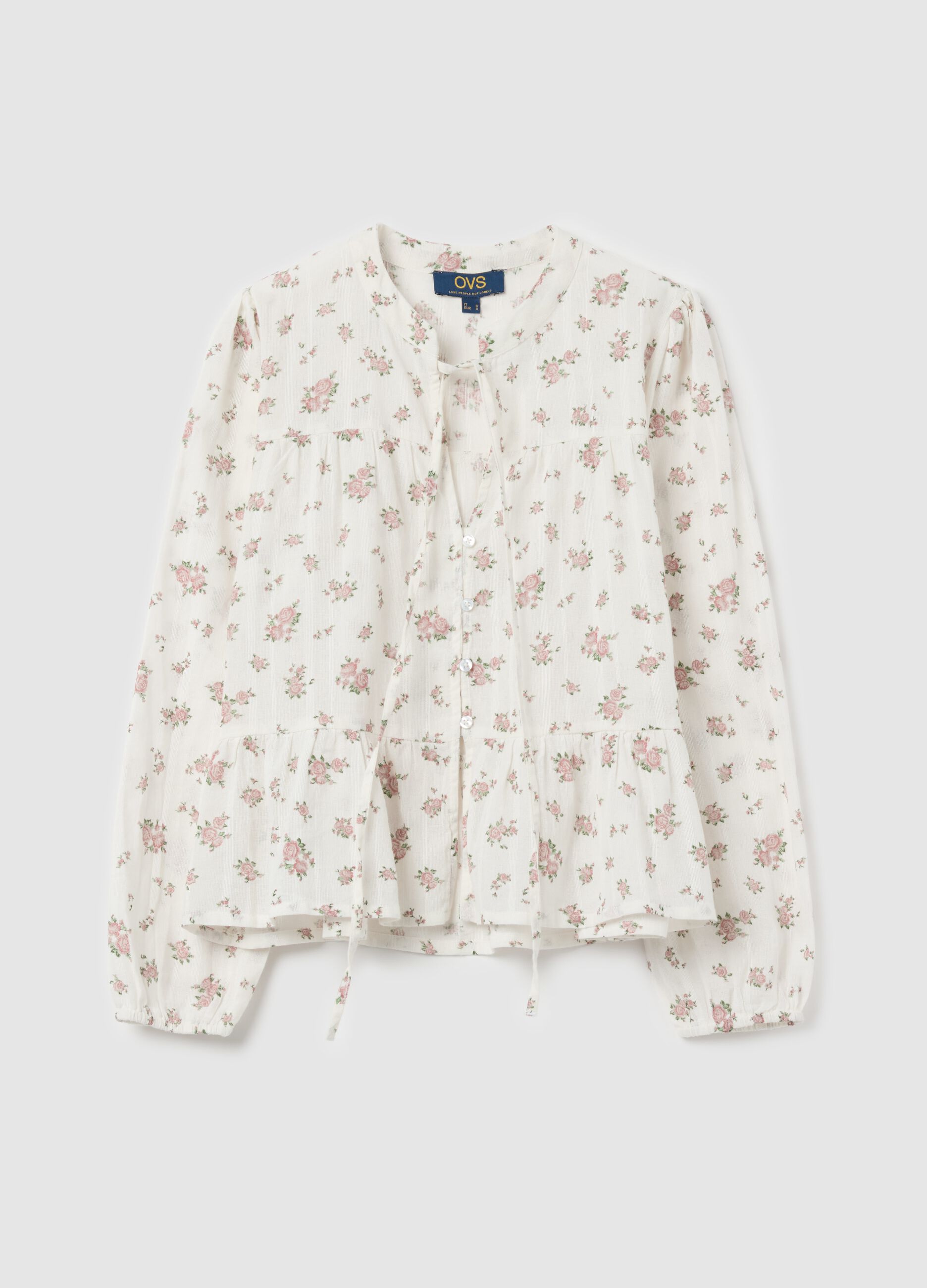 Blouse with laces and striped motif