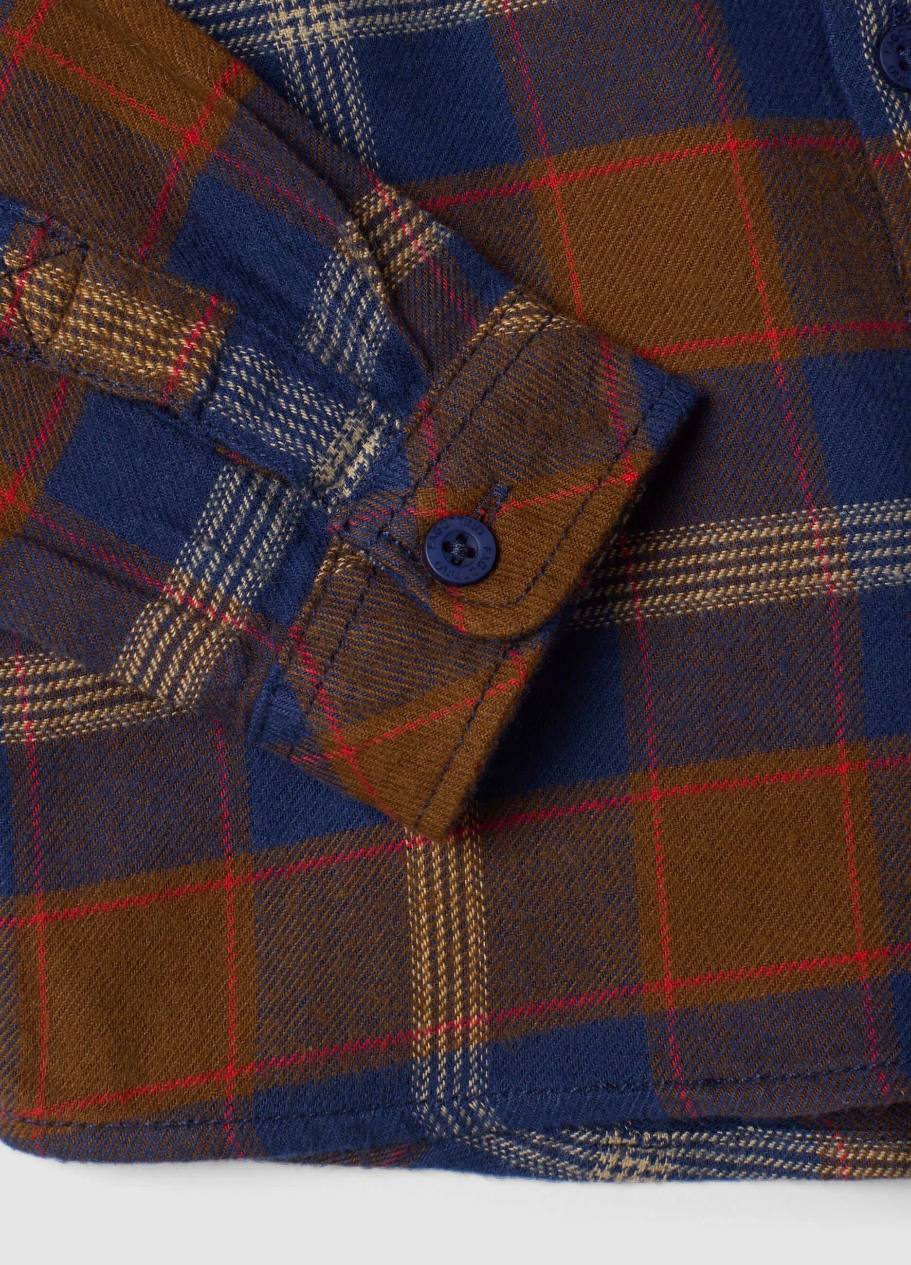 Camicia blu a quadri in puro cotone