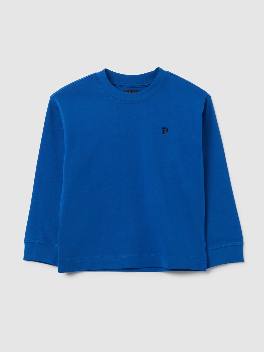 T-shirt da bambino in puro cotone blu regular fit_0