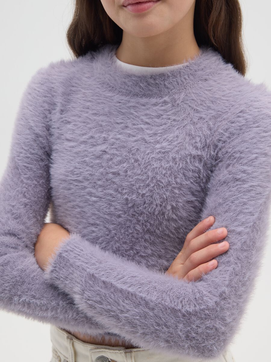 Maglione viola morbido da ragazza vestibilità fitted_2