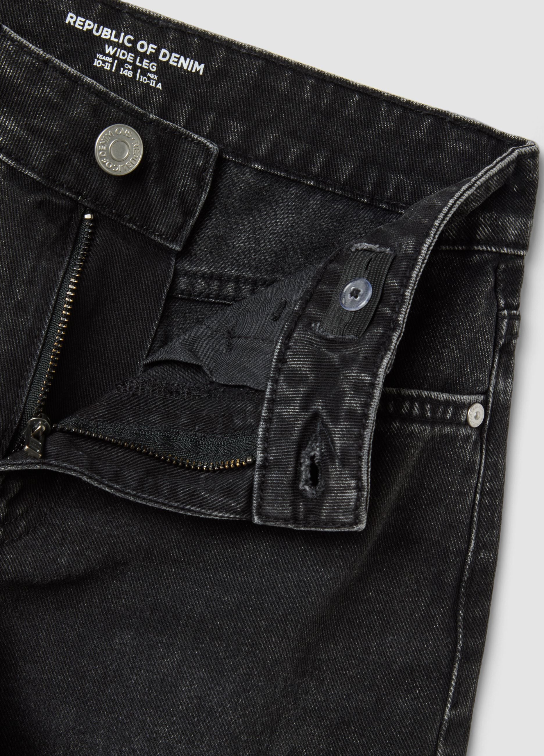 Girls&rsquo; black wide-leg jeans in pure cotton