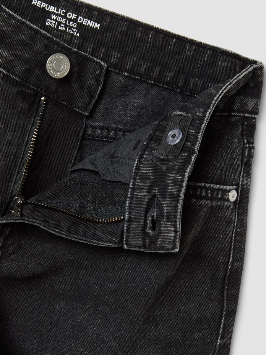 Girls&rsquo; black wide-leg jeans in pure cotton_1