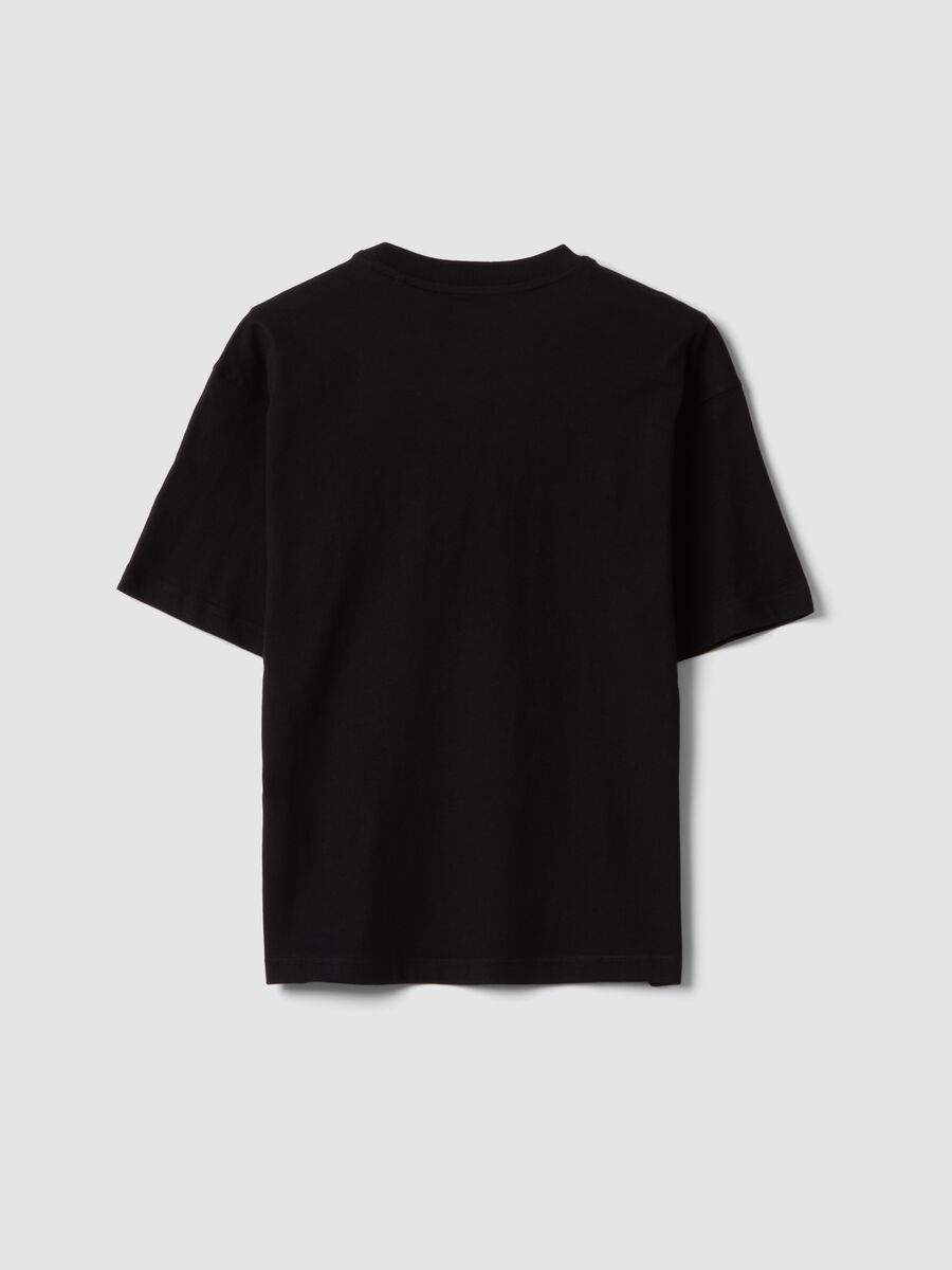 Black pure cotton T-shirt with front print_1
