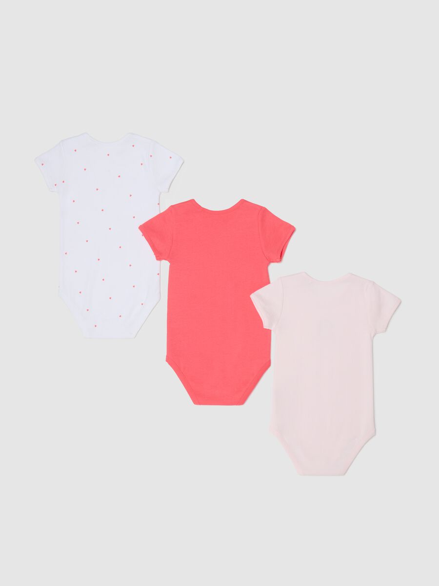Three-pack bodysuits in organic cotton with small hearts and girl puppy print_1