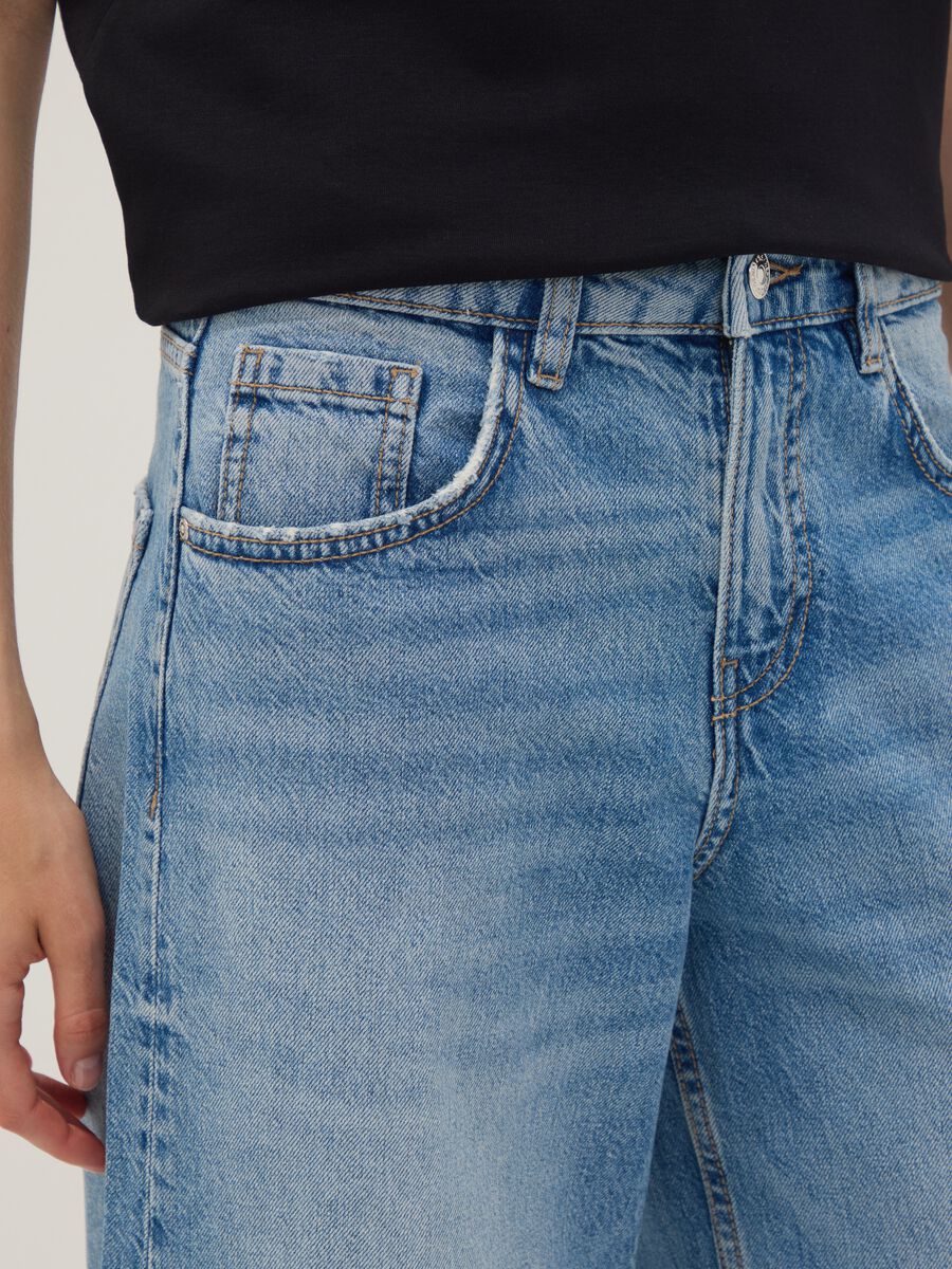 Jeans azzurri wide leg in puro cotone a vita bassa_3