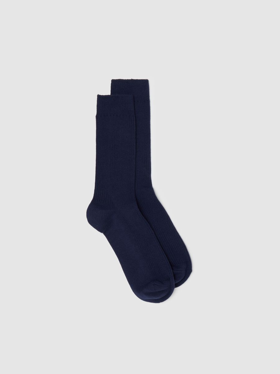 Blue stretch ribbed midi socks_0