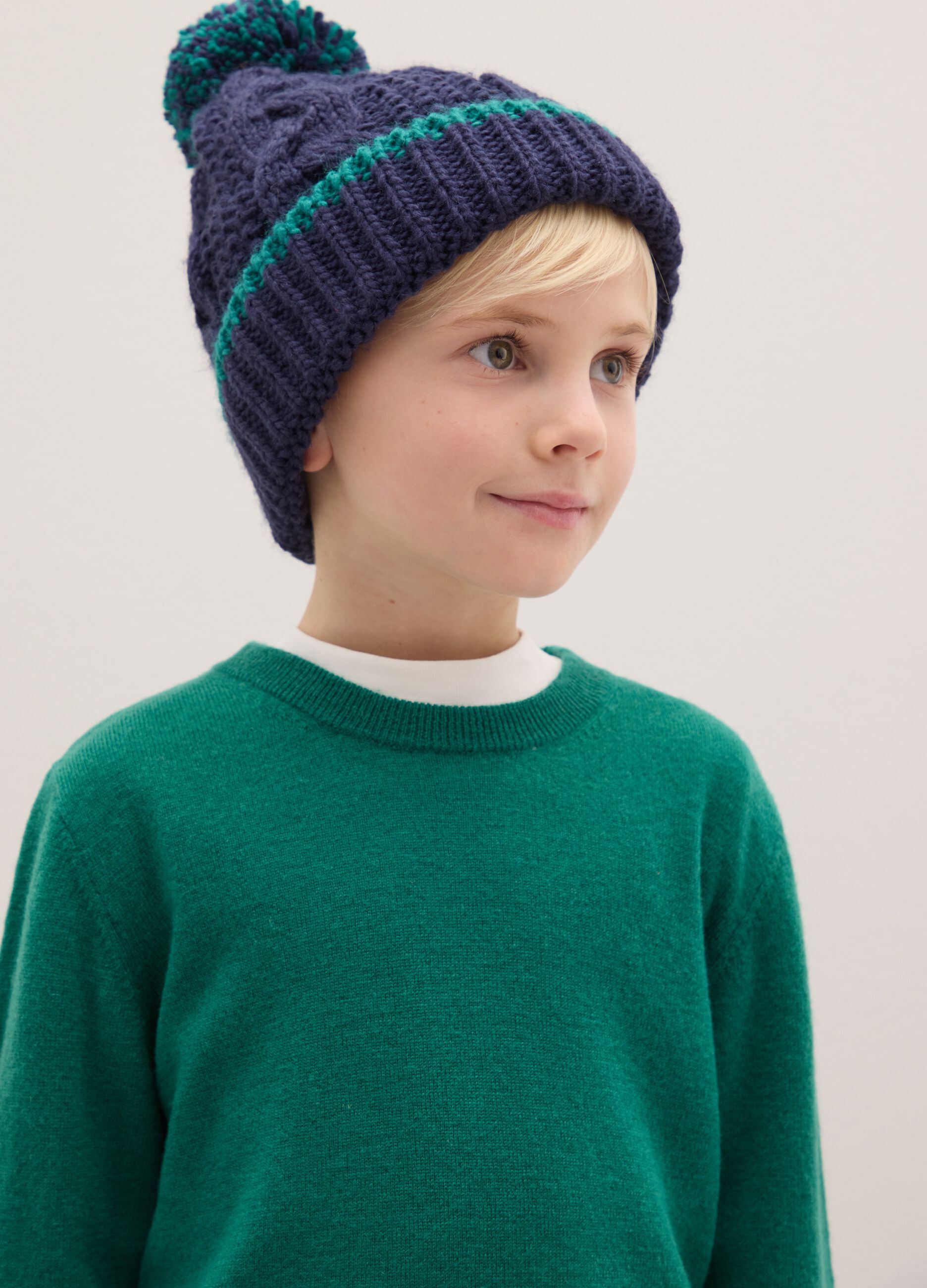 Multicolour children's beanie hat with pompom