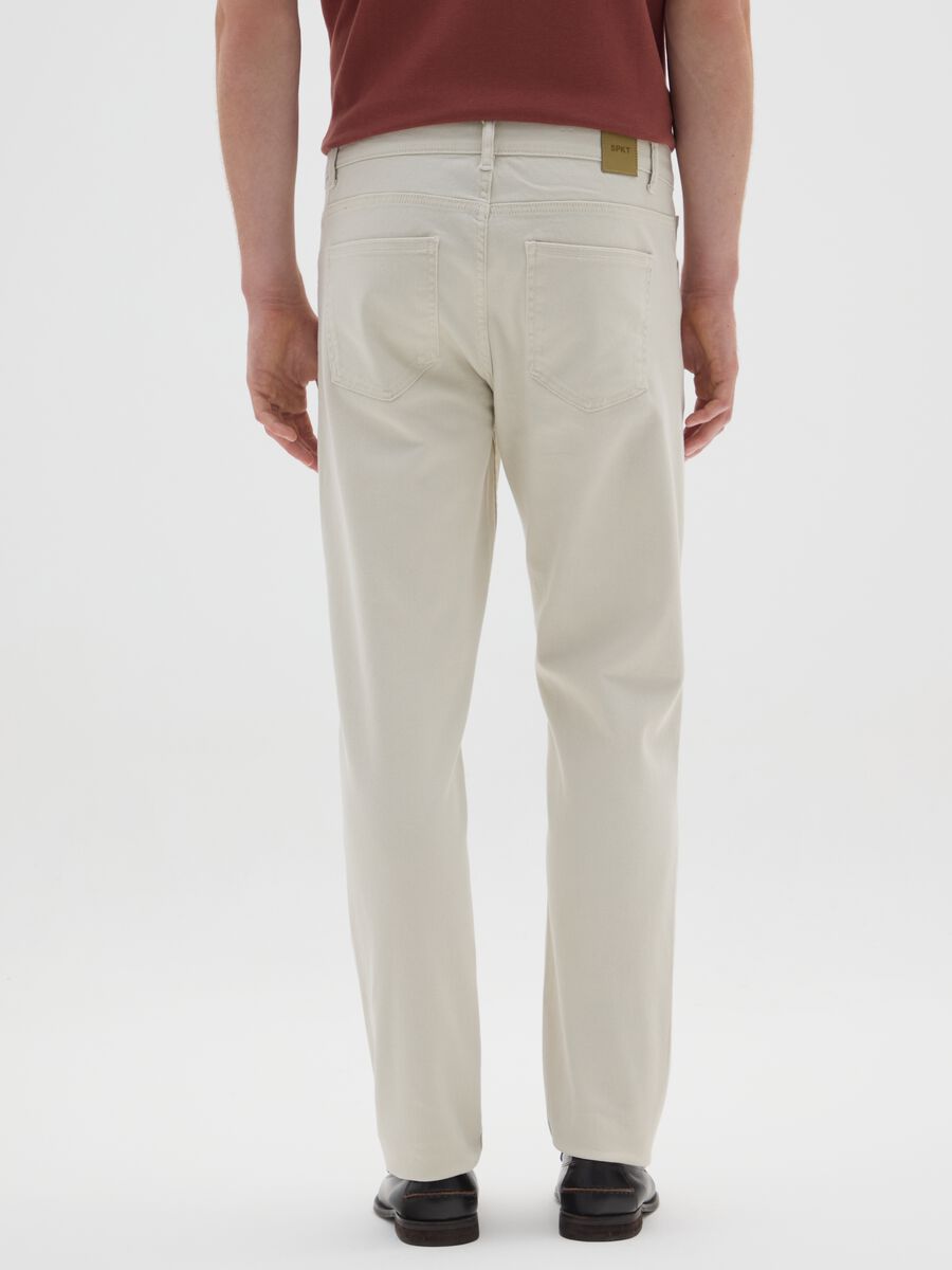 Beige stretch cotton slim fit trousers_2