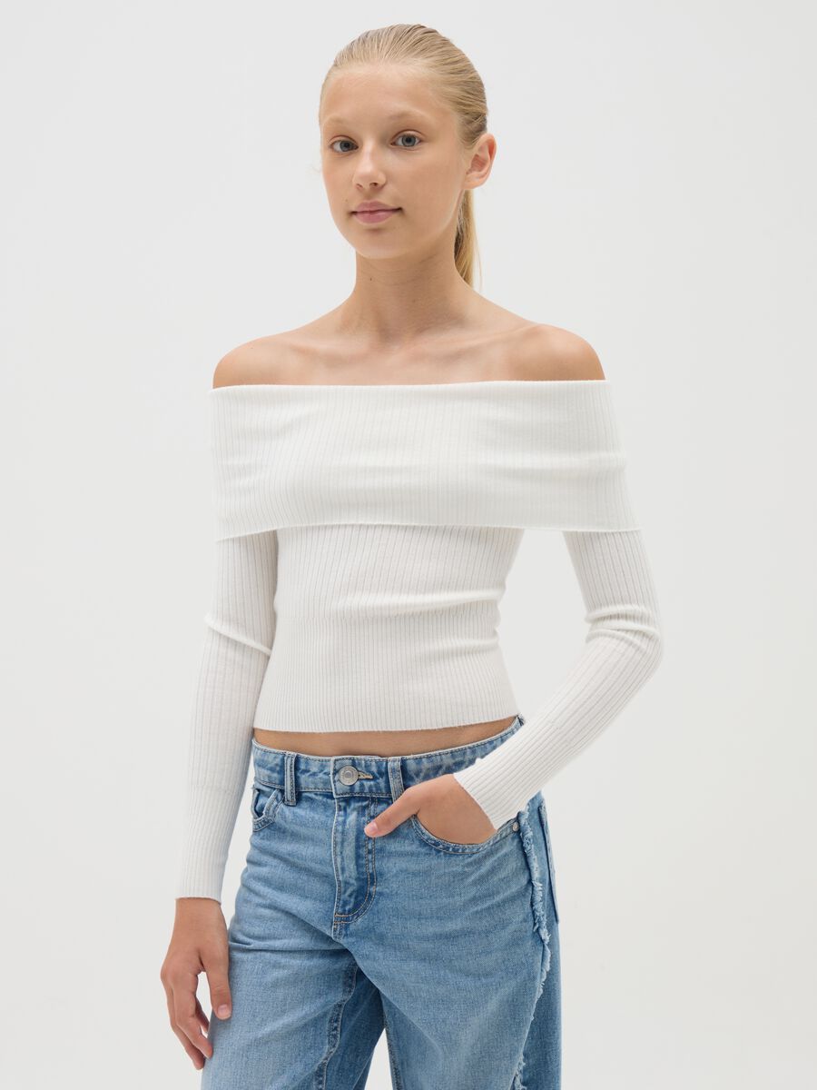 Girls' fitted white viscose blend top_0