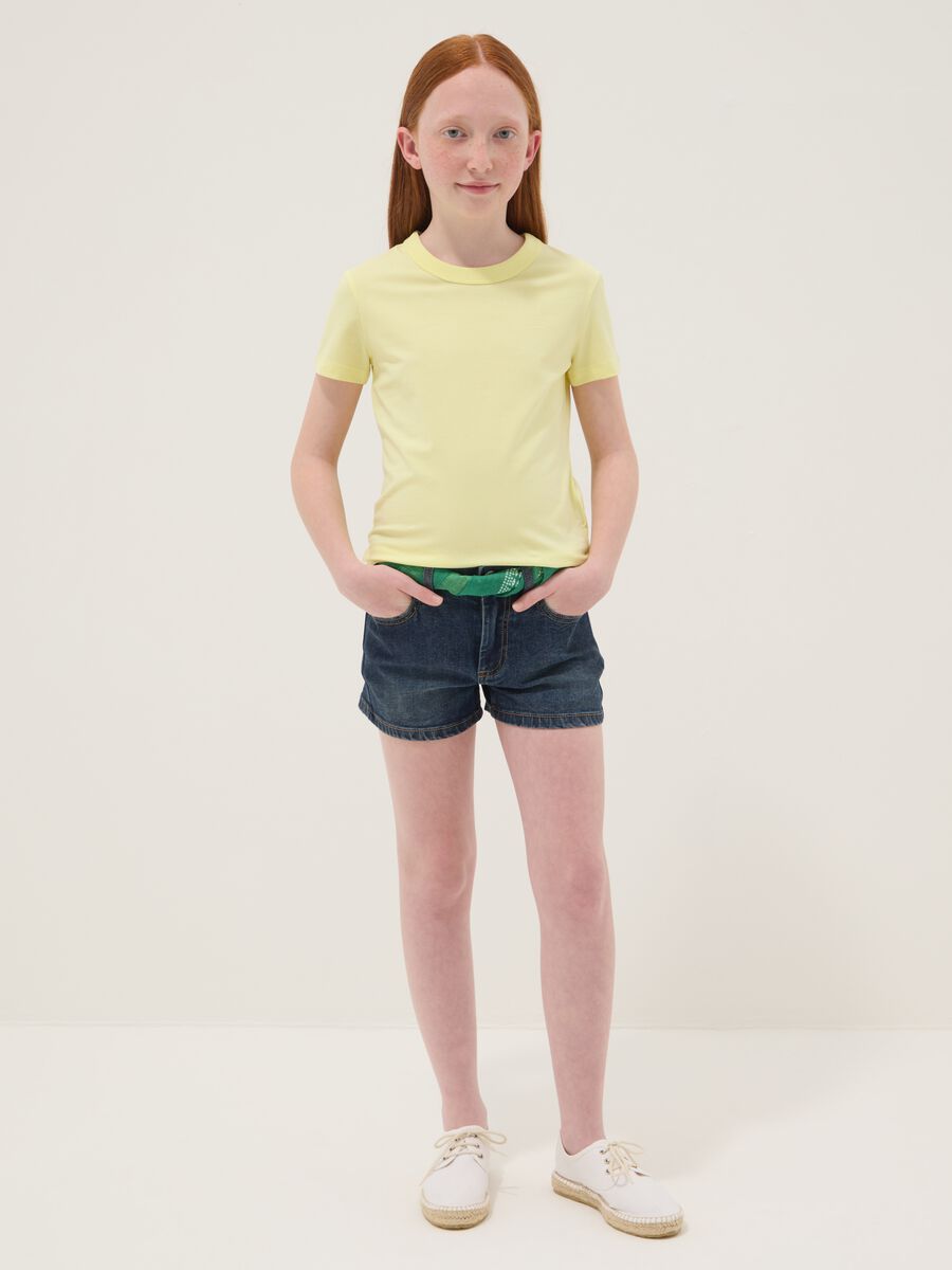 Shorts denim blu in misto cotone elasticizzato da ragazza slim fit_0