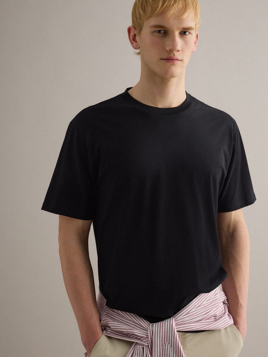 T-shirt girocollo in puro cotone nero relaxed fit_2