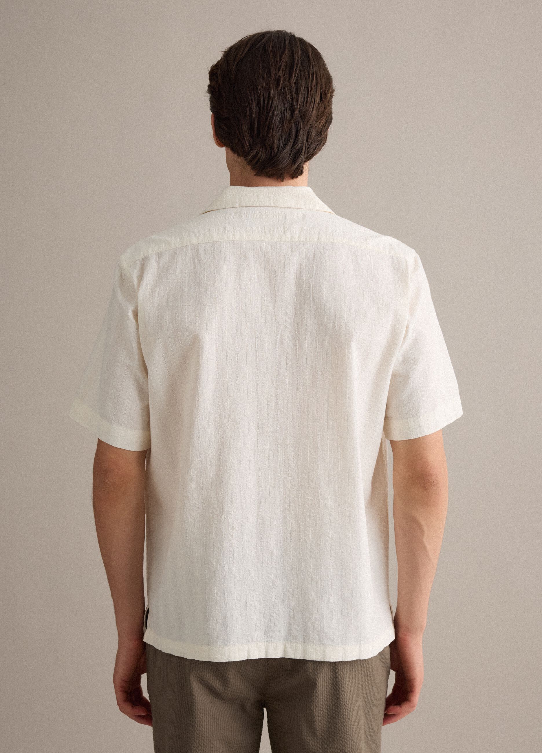 White pure organic cotton bowling-collar shirt, regular fit
