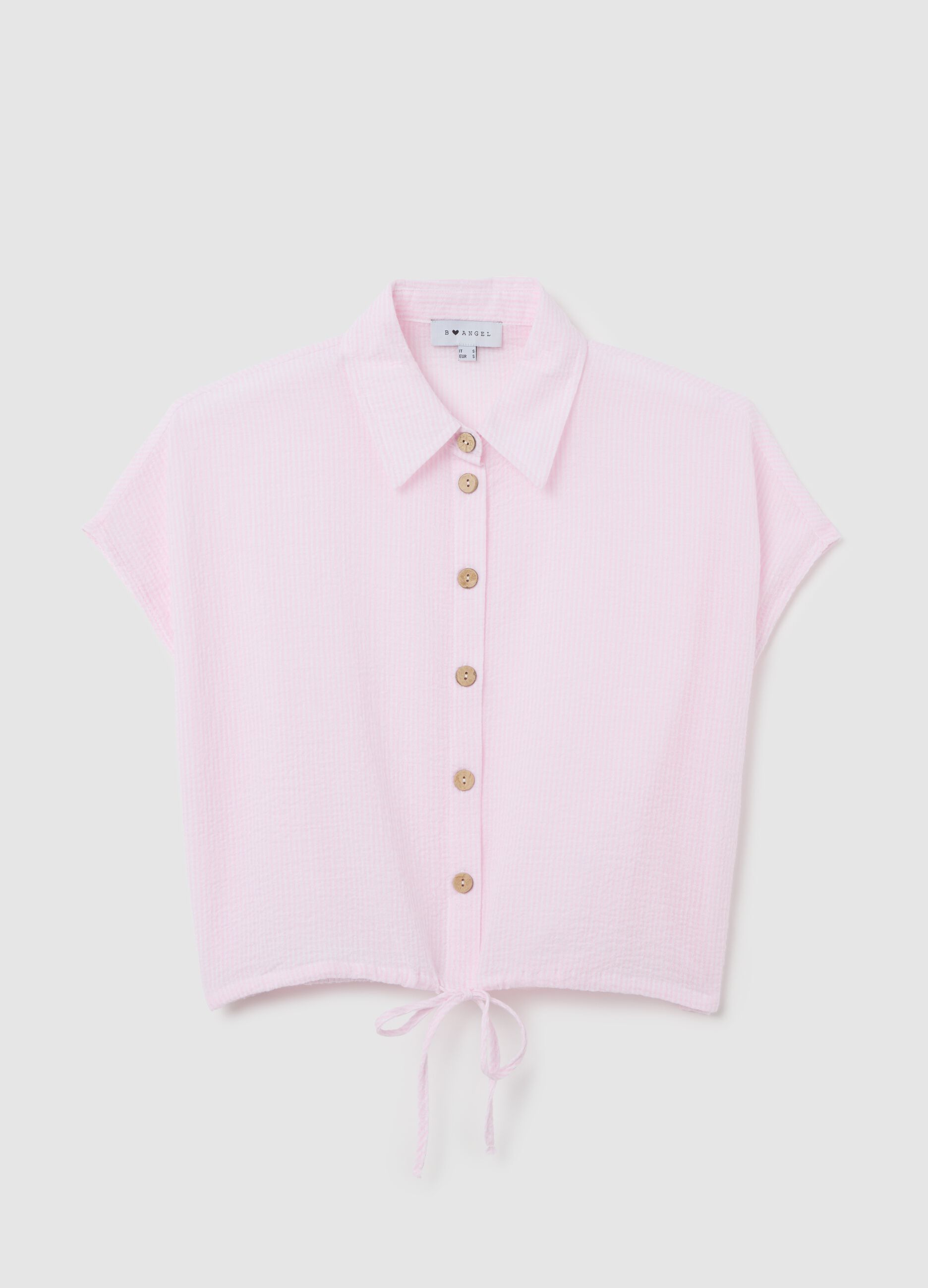 Women’s cropped shirt in pink stretch cotton with regular fit