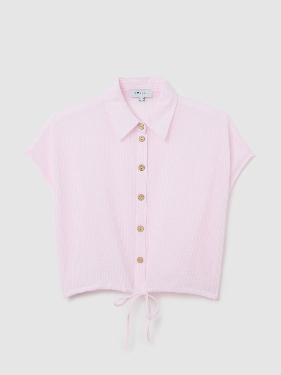 Women’s cropped shirt in pink stretch cotton with regular fit_4