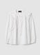 White regular fit cotton-linen blend blouse with eyelet details_0