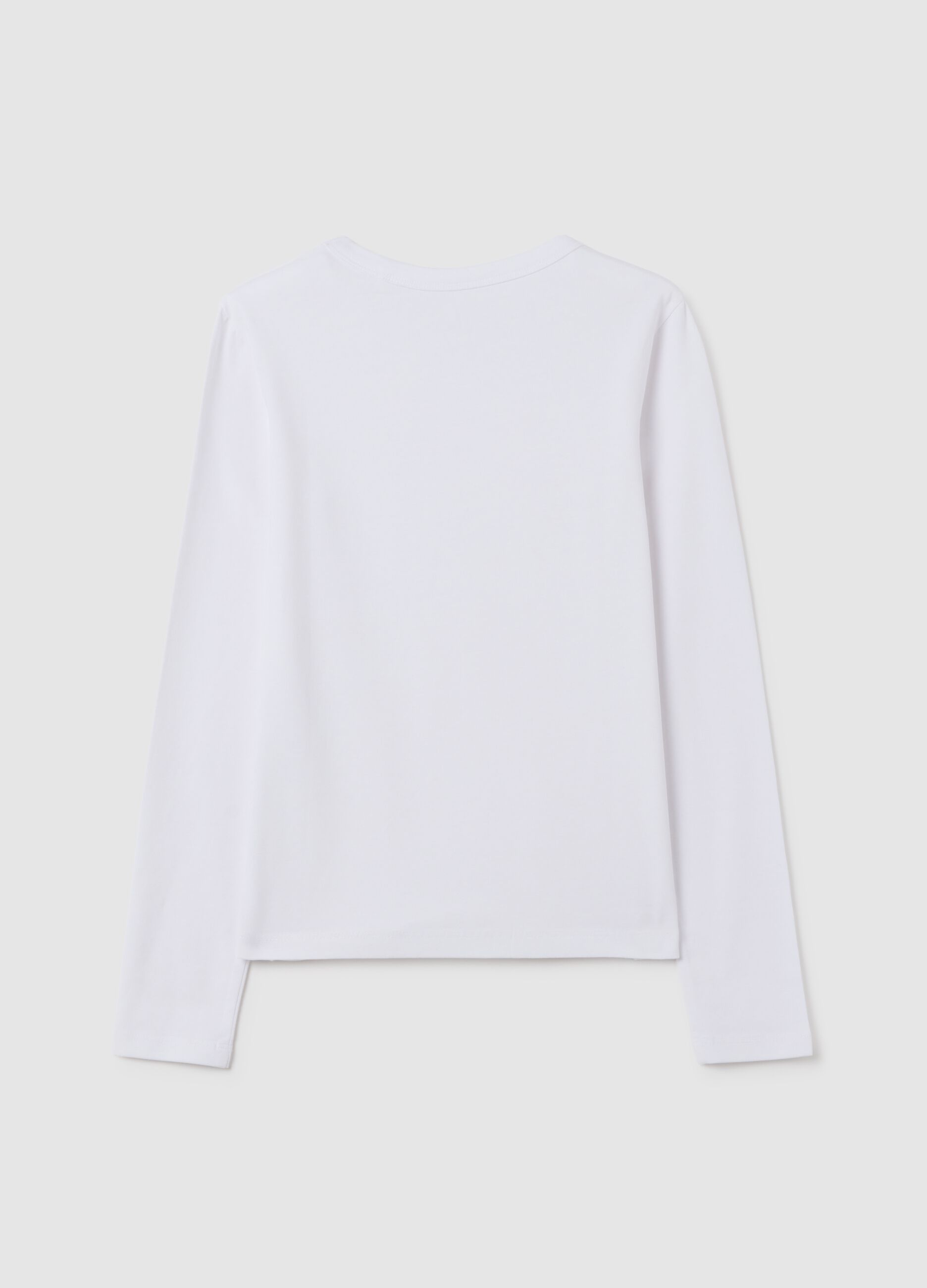 T-shirt da ragazza a maniche lunghe bianca in tessuto elasticizzato