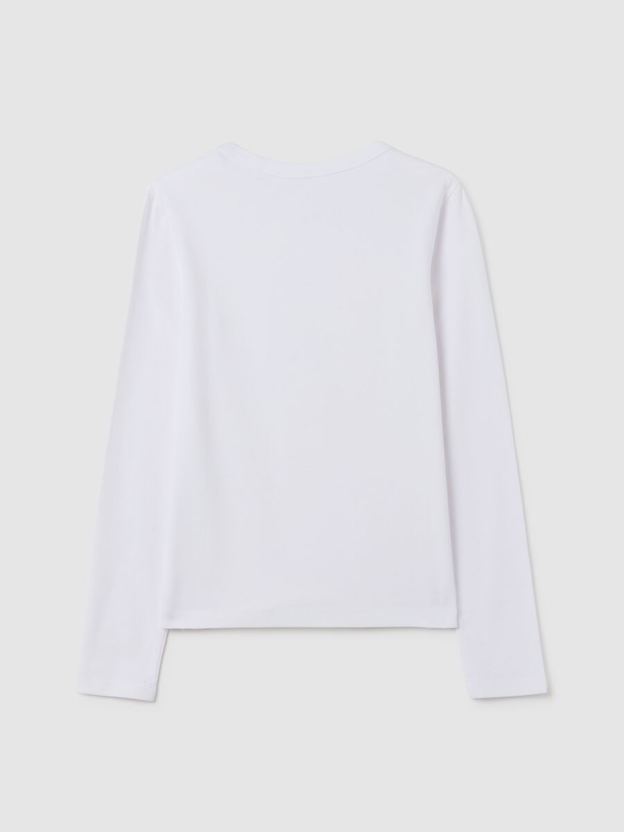 T-shirt da ragazza a maniche lunghe bianca in tessuto elasticizzato_4
