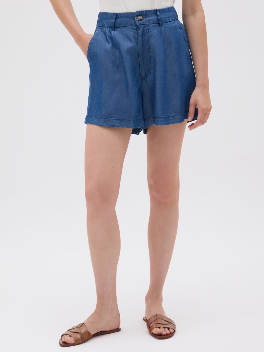 Women's Regular Fit Lyocell Blue Shorts_1