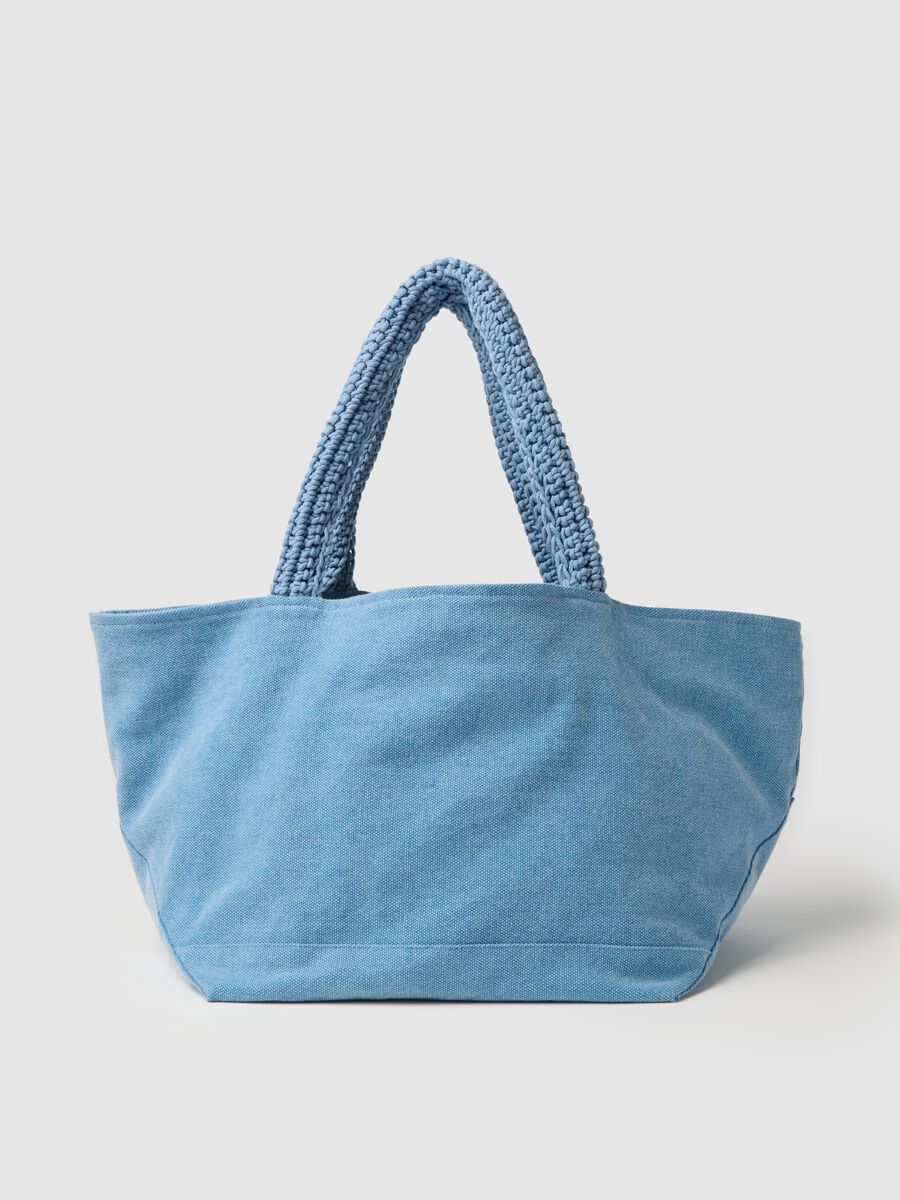 Women's light blue pure cotton tote with braided handles_1