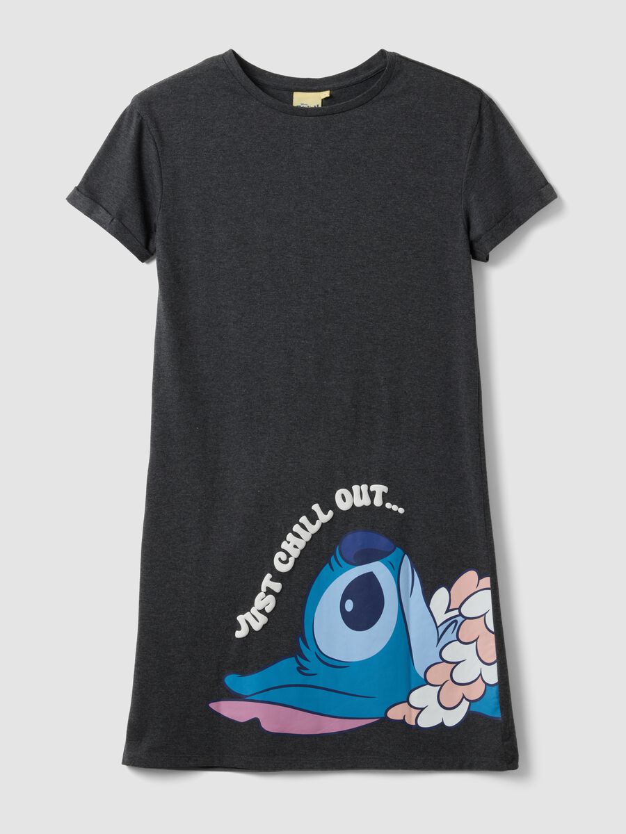 Camicia da notte grigia in puro cotone con stampa Stitch_0
