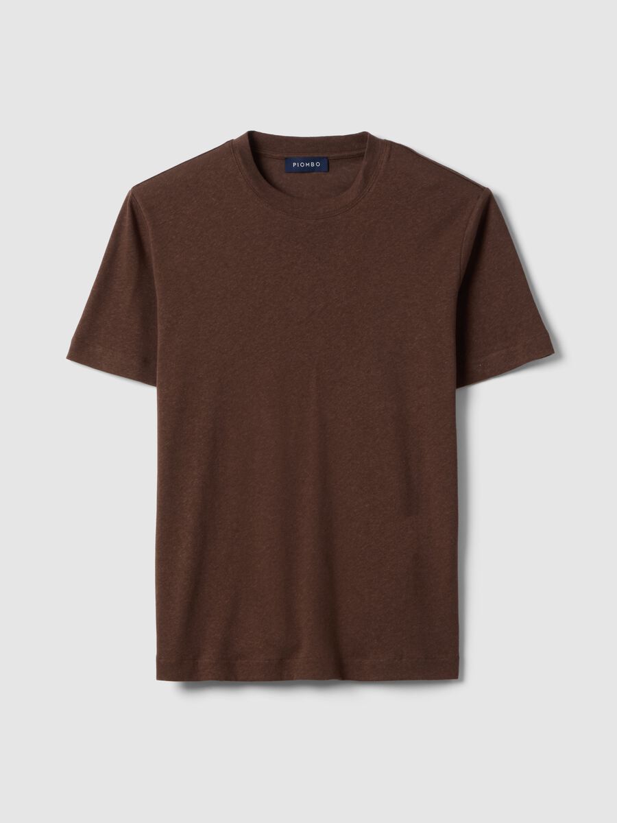 T-shirt in misto lino e cotone marrone regular fit_4
