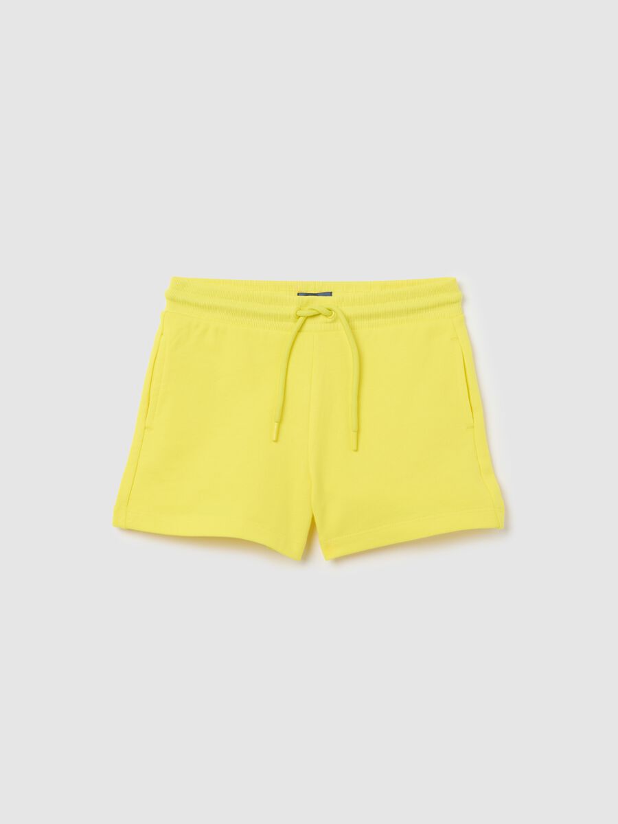 Shorts da ragazza in puro cotone giallo regular fit con vita elasticizzata_3