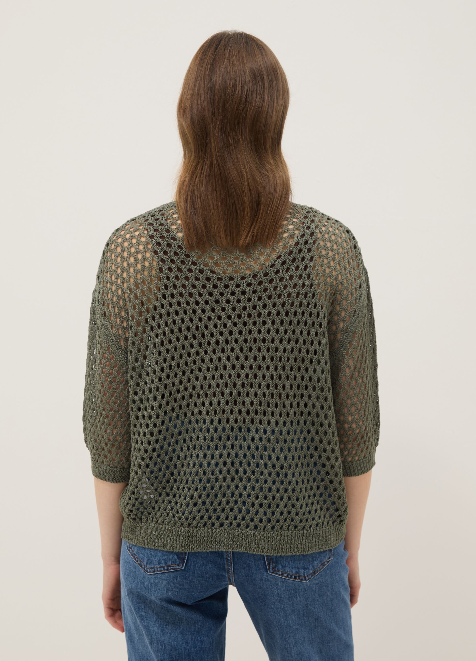 Green open-knit mesh top